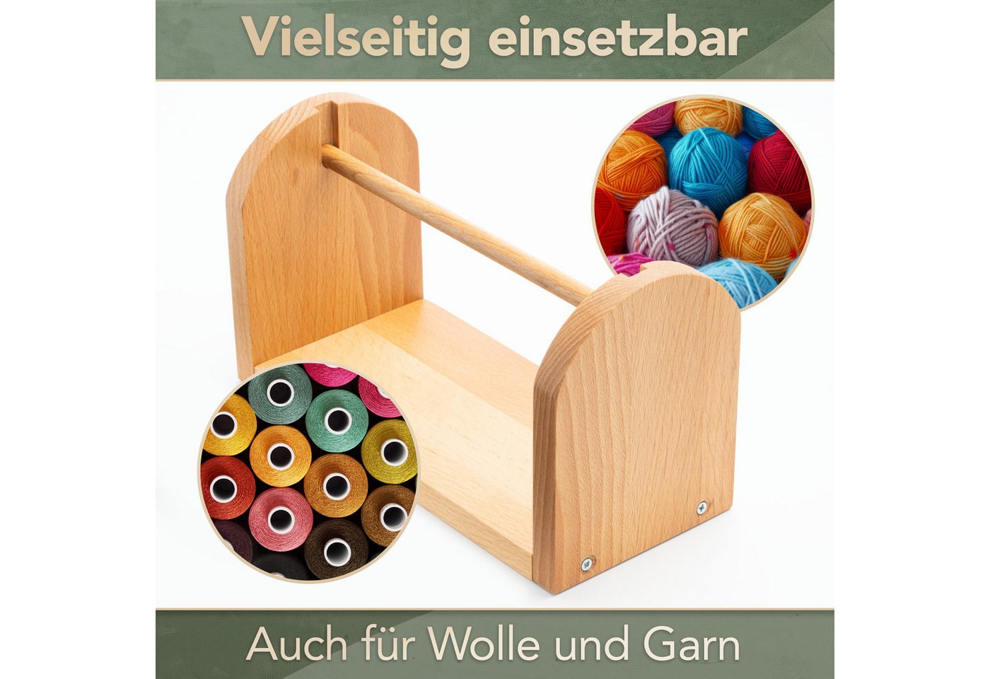 WIESEN.design Nähkästchen Geschenkband Halter, Wollabwickler, Garnrollenhalter, Wollknäulhalter (Nähgarne, Stickgarne oder Garnrollen ordentlich aufbewahren, Sp – Bild 4 von 5