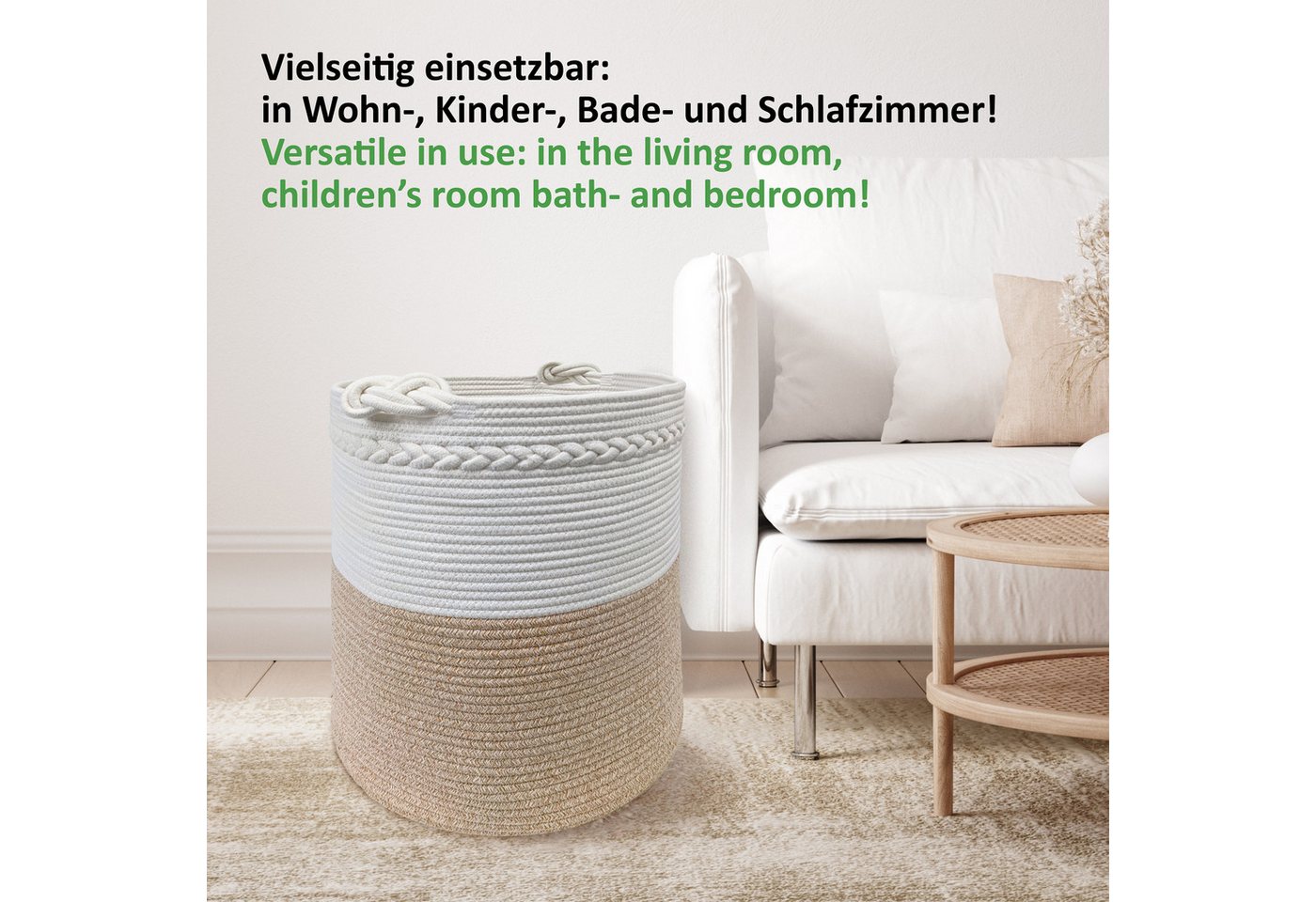 WIESEN.design Wäschekorb KNUT, Wäschekorb geflochten aus Baumwolle, faltbarer Wäschekorb, (Wäschetonne, Wäschetruhe, laundry basket, Wäschesammler, Aufbewahrung – Bild 4 von 5