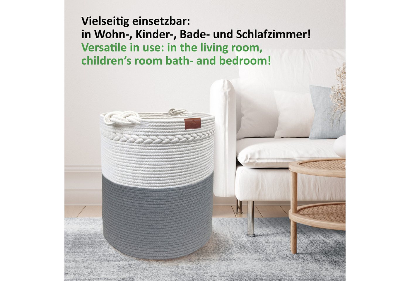 WIESEN.design Wäschekorb KNUT, Wäschekorb geflochten aus Baumwolle, faltbarer Wäschekorb, (Wäschetonne, Wäschetruhe, laundry basket, Wäschesammler, Aufbewahrung – Bild 4 von 5