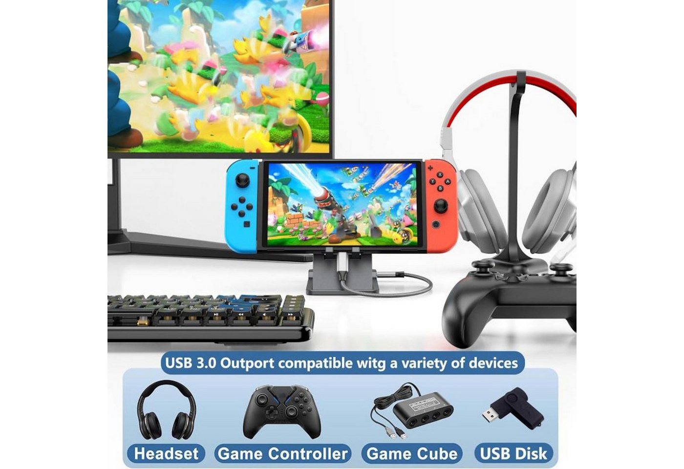 Wigento Für Nintendo Switch Switch 2 Switch OLED 3-in-1 Ladestation Stromadapter – Bild 5 von 5