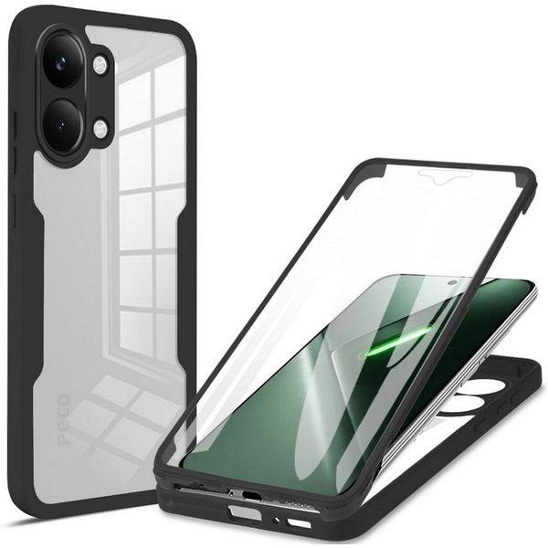 Wigento Handyhülle 360 Grad Xiaomi Poco X8 Pro Max 5G mit Display & Kameraschutz Schwarz, 360 Grad Schutz, stoßdämpfend, robust