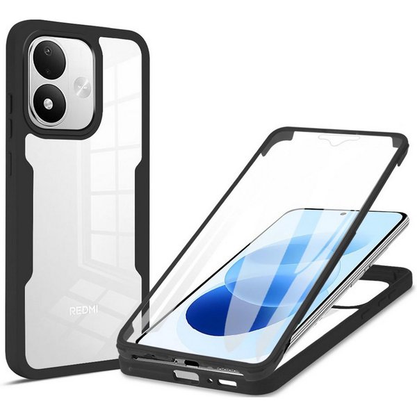 Wigento Handyhülle 360 Grad Xiaomi Redmi Note 17 5G / 4G Display & Kameraschutz Schwarz 6,99 Zoll, 360 Grad Schutz, stoßdämpfend, robust, PET LCD Folie