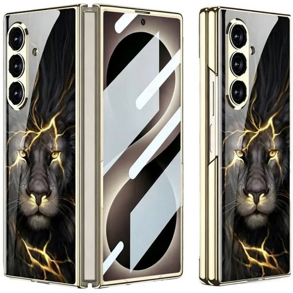 Wigento Handyhülle + Display Schutzglas Samsung Galaxy Z Fold8 Ultra Löwe Design 360 Grad 8,0 Zoll und 6,5 Zoll, Schutzglas, mit Motiv