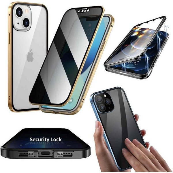 Wigento Handyhülle Für Apple iPhone 15 Plus 360 Privacy Magnet Glas Bumper Handy Hülle