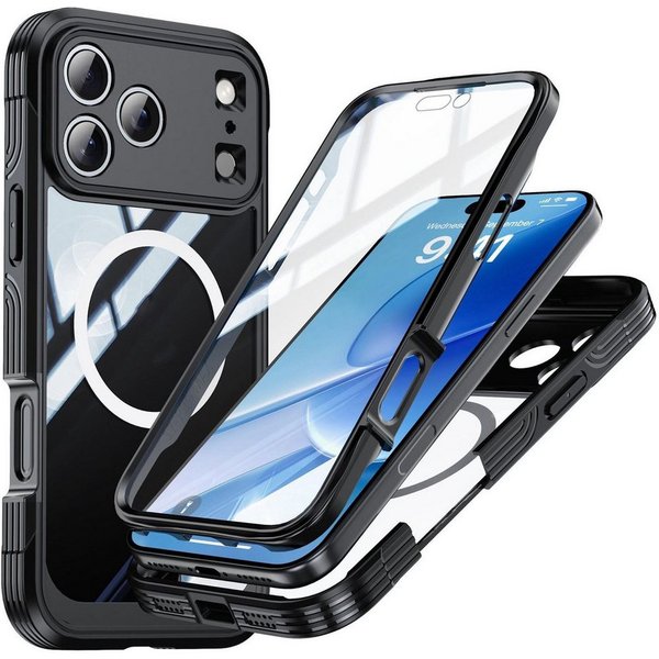 Wigento Handyhülle Für Apple iPhone 17 Pro MagSafe Full Body Hybrid Tasche Bumper Schwarz, Full Body, MagSafe-Unterstützung, präzise Passform
