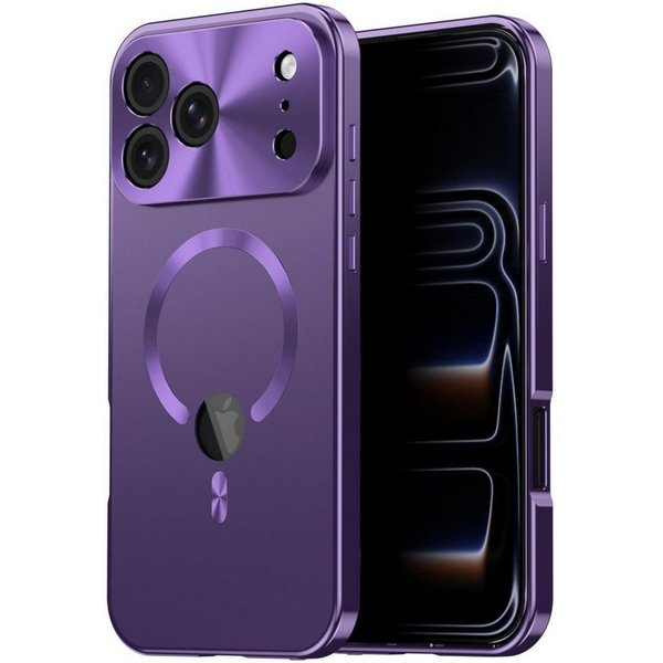 Wigento Handyhülle Für Apple iPhone 17 Pro Max Full Cover MagSafe Hülle Metallrahmen Lila, Magnetverschluss, MagSafe-kompatibel, stoßfest, präzise Aussparungen