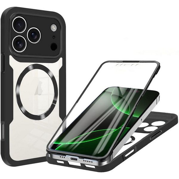 Wigento Handyhülle Für Apple iPhone 17 Pro Max MagSafe Ring Full Body TPU Hülle Schwarz, MagSafe 360 Grad Schutz Schutz Hülle