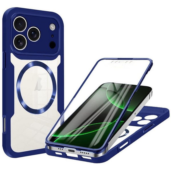 Wigento Handyhülle Für Apple iPhone 17 Pro Max MagSafe Full Body Acryl TPU Hülle Blau, MagSafe 360 Grad Schutz Schutz Hülle