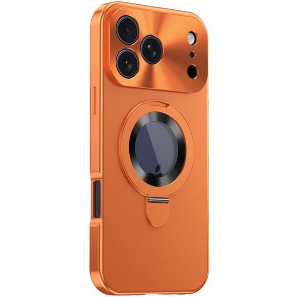 Wigento Handyhülle Für Apple iPhone 17 Pro Max Privacy Metall MagSafe Halter Hülle Orange, MagSafe-kompatibel, Privacy-Front, Haltering