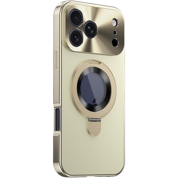 Wigento Handyhülle Für Apple iPhone 17 Pro Max Privacy Metall MagSafe Halter Hülle Gold, MagSafe-kompatibel, Privacy-Front, Haltering