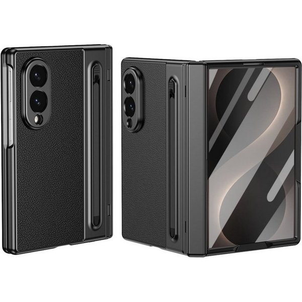 Wigento Handyhülle Klapphülle + 9H Schutzglas + Stift Samsung Galaxy Z Fold8 5G Schwarz 7,60 Zoll, Stifthalter, Scharnier Schutz, Schutzglas