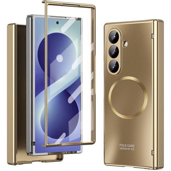 Wigento Handyhülle Klapphülle + H9 Display Glas Samsung Galaxy Z Fold8 Ultra 5G Gold 8,00 Zoll und 6,50 Zoll, Kamera Lisen Schutz