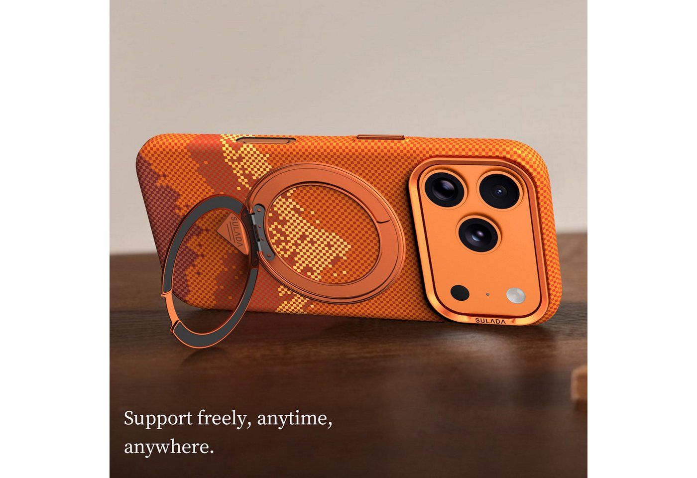 Wigento Handyhülle MagSafe Drehkippständer Muster Apple iPhone 17 Pro Max Orange 6,86 Zoll, Magnetisch, Durchsichtig, Stoßfest – Bild 2 von 5