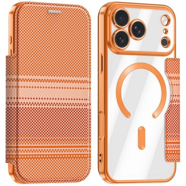 Wigento Handyhülle MagSafe für Apple iPhone 17 Pro Max Kunstleder RFID Design Orange 6,9 Zoll, MagSafe, RFID Schutz, Standfunktion