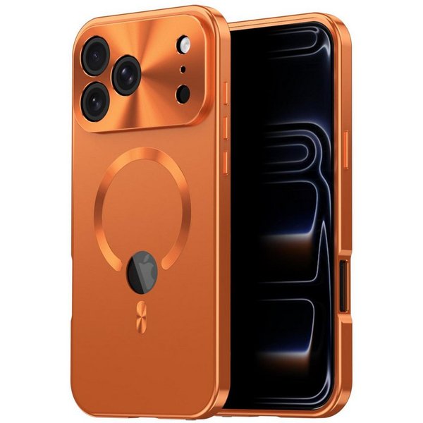 Wigento Handyhülle MagSafe für Apple iPhone 17 Pro Max Full Cover Metallrahmen Orange, Magnetverschluss, MagSafe-kompatibel, stoßfest, präzise Aussparungen