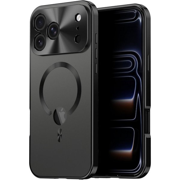 Wigento Handyhülle Magsafe + Privacy Hart Display Glas Metall Apple iPhone 18 Pro Schwarz 6,3 Zoll, Magnetverschluss, MagSafe-kompatibel, stoßfest, präzise Auss