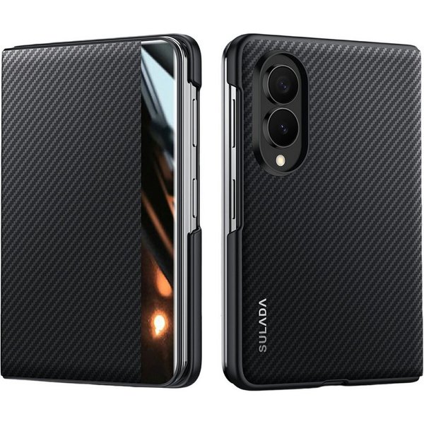 Wigento Handyhülle SULADA Smart View Samsung Galaxy Z Fold8 5G Magnetisch Carbon Schwarz 7,6 Zoll und 5,5 Zoll, View Window, Auto Wake Sleep, magnetische Kompat