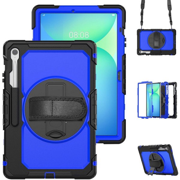 Wigento Tablet-Hülle Für Samsung Galaxy Tab S10 FE Plus Hülle Halter & Schultergurt Blau, Drehgriff, stoßfest, Schultergurt