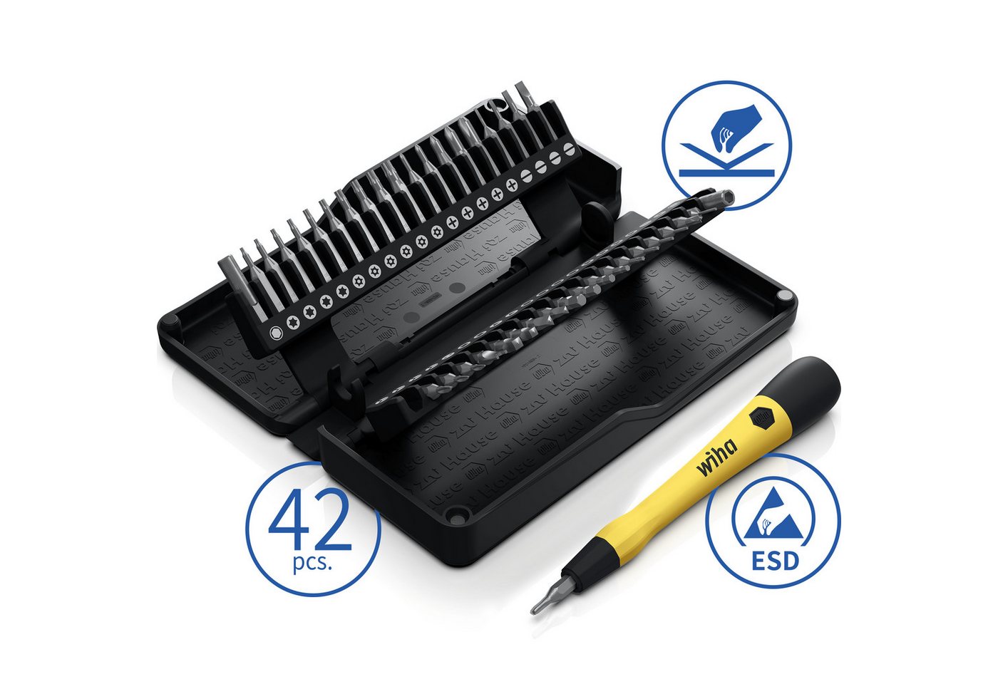 Wiha Bit-Set zai Hause Micro (44624) - 42 tlg., Set, 42-St., ESD Feinmechanik Schraubendreher, mit Aufbewahrungsbox – Bild 2 von 5