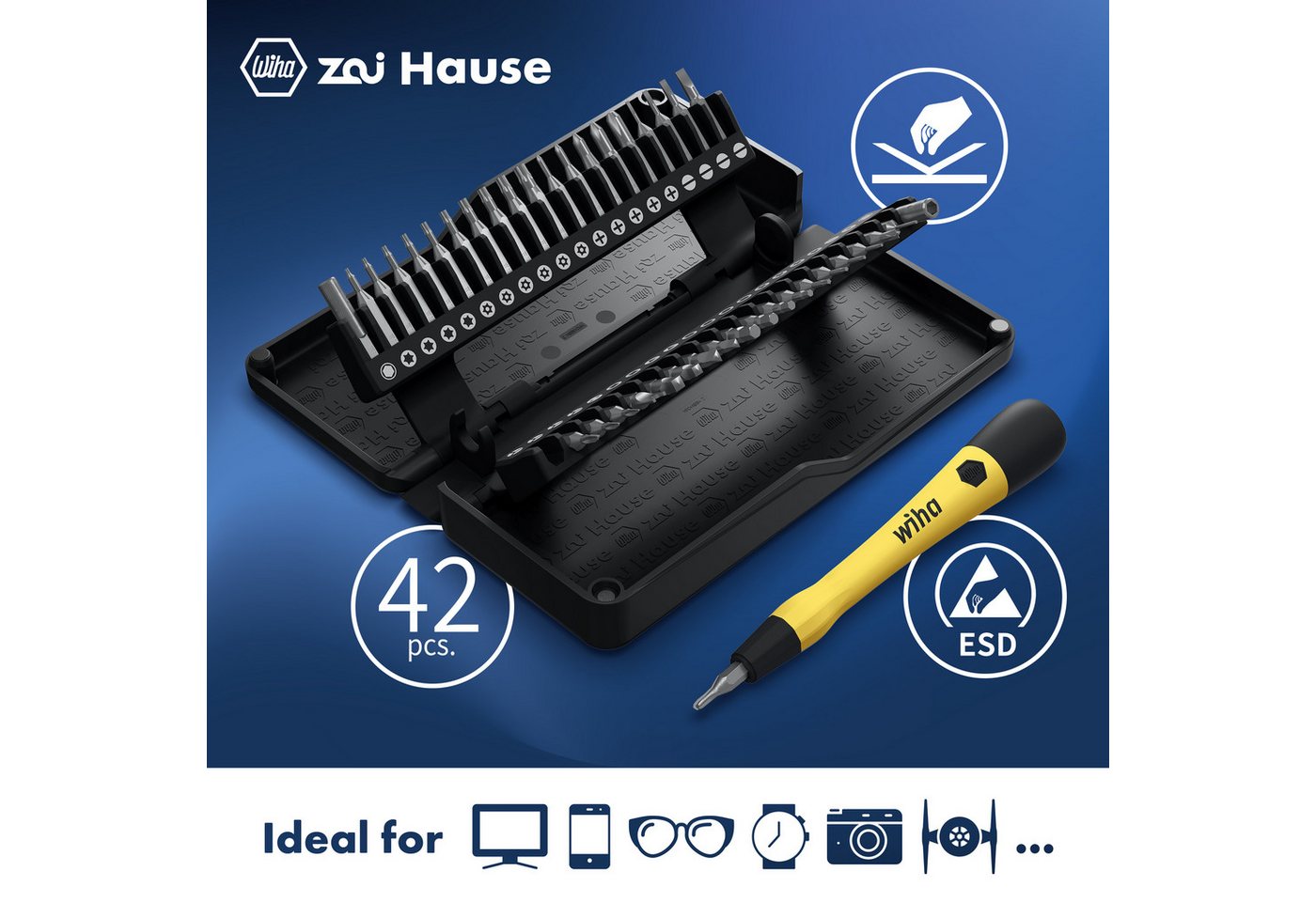 Wiha Bit-Set zai Hause Micro (44624) - 42 tlg., Set, 42-St., ESD Feinmechanik Schraubendreher, mit Aufbewahrungsbox – Bild 3 von 5