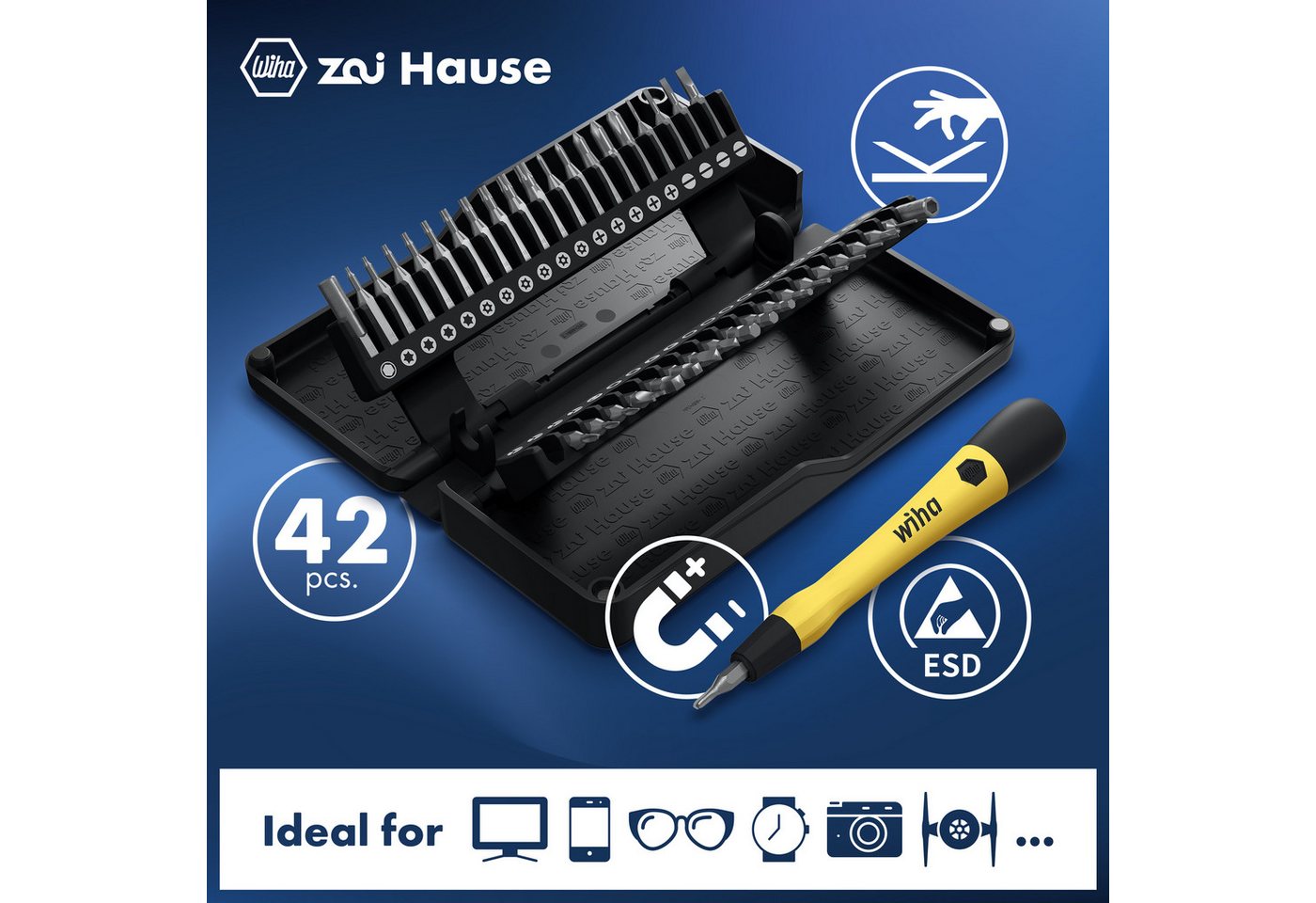 Wiha Bit-Set zai Hause Micro (44624) - 42 tlg., Set, 42-St., ESD Feinmechanik Schraubendreher, mit Aufbewahrungsbox – Bild 4 von 5