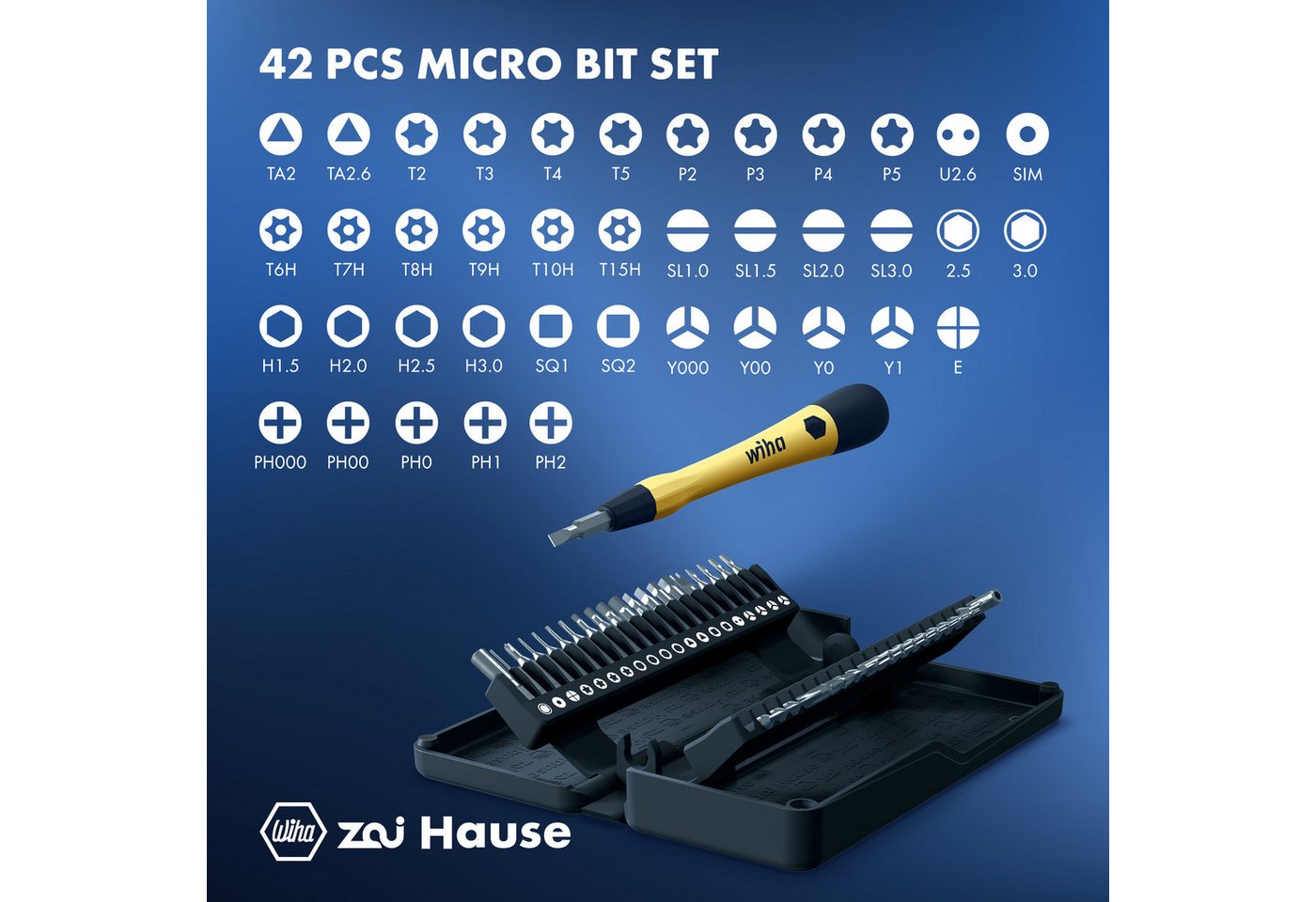 Wiha Bit-Set zai Hause Micro (44624) - 42 tlg., Set, 42-St., ESD Feinmechanik Schraubendreher, mit Aufbewahrungsbox – Bild 5 von 5