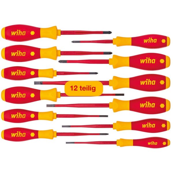 Wiha Schraubendreher Profi (41003) - 12 tlg., (12 St), VDE, mit dünner Spitze Schlitz, Kreuz, Kreuzschlitz, Torx, Plusminus