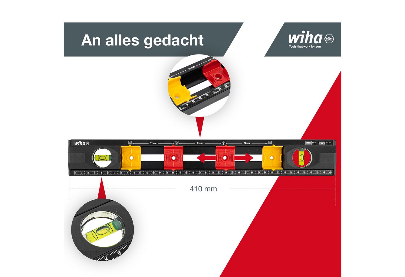 Wiha Wasserwaage (42074), (1 St), Profi, Markierungshilfe, für Elektroinstallation – Bild 2 von 5