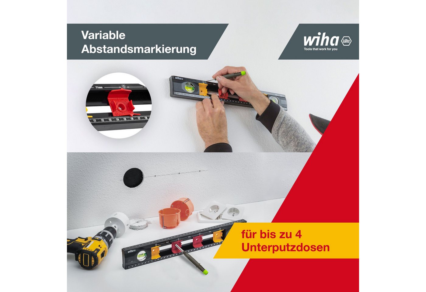Wiha Wasserwaage (42074), (1 St), Profi, Markierungshilfe, für Elektroinstallation – Bild 4 von 5
