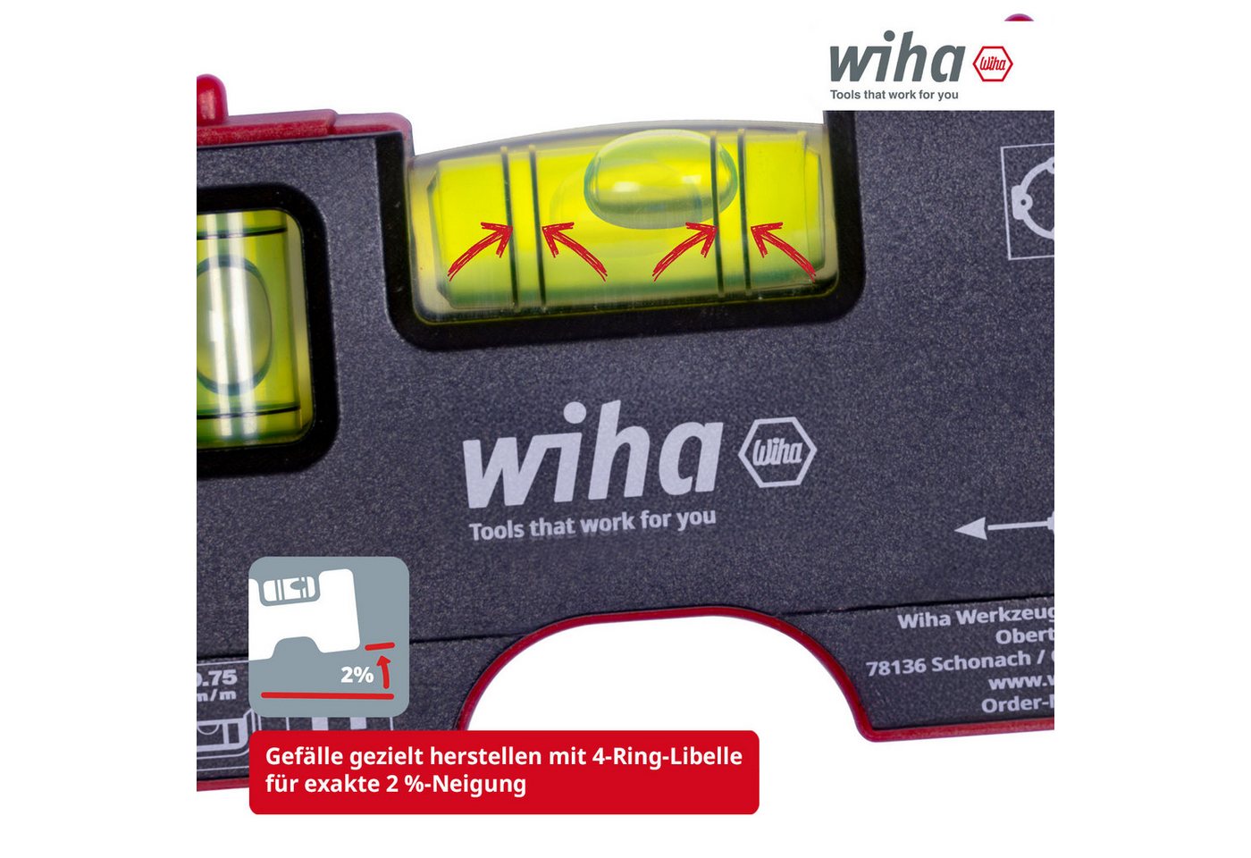 Wiha Wasserwaage (46957), Zwei Libellen, 4-Ring-Libelle, 60mm Abstand Zentrierspitzen – Bild 3 von 5