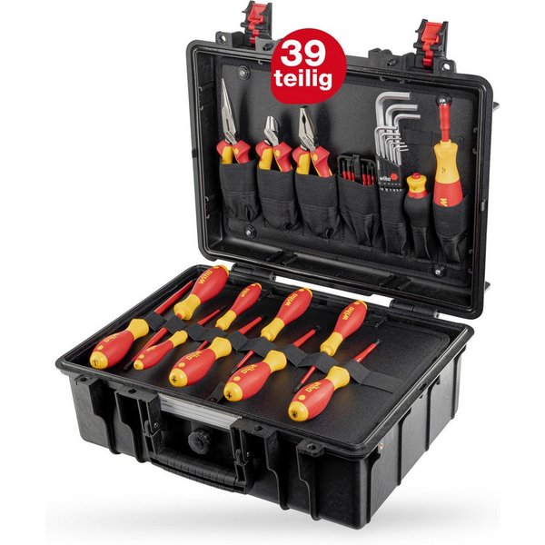 Wiha Werkzeugkoffer Basic Set L (45257) - 39 tlg., VDE-zertifiziert, Grundaustattung für Elektriker, robuste Aufbewahrung