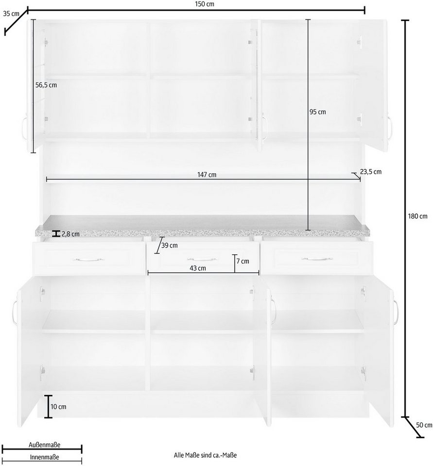 wiho Küchen Küchenbuffet Linz 150 cm breit, in Landhaus-Optik – Bild 5 von 5