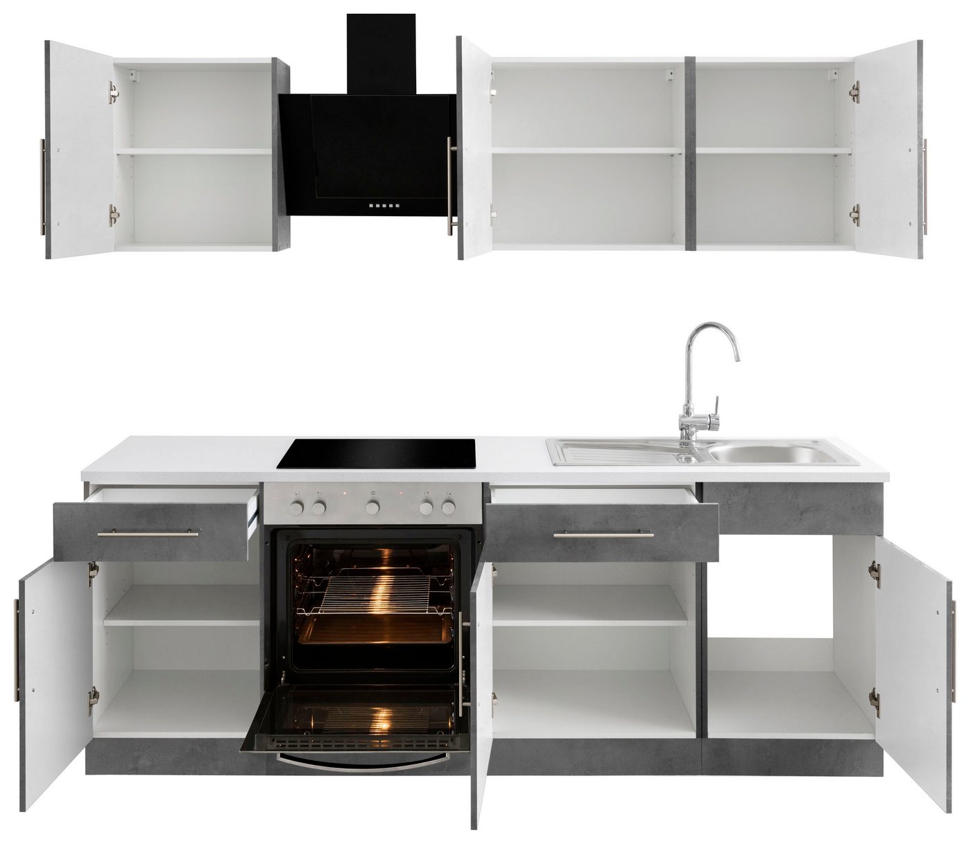 wiho Küchen Küchenzeile Cali, mit E-Geräten, Breite 220 cm mit Metallgriffen – Bild 3 von 5