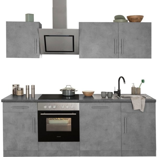 wiho Küchen Küchenzeile Cali - Küche mit E-Geräten - Komplett Set, Breite 220cm, Küche mit Hanseatic E-Geräten