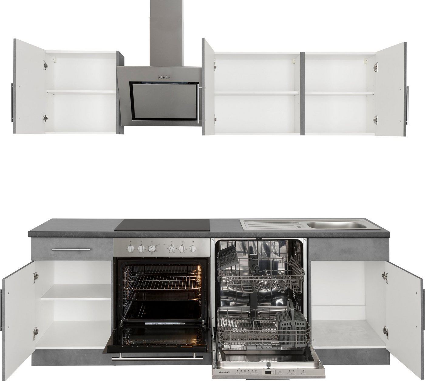 wiho Küchen Küchenzeile Cali - Küche mit E-Geräten - Komplett Set, Breite 220cm, Küche mit Hanseatic E-Geräten – Bild 4 von 5