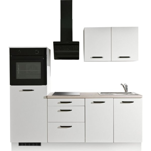 wiho Küchen Küchenzeile Compact: Kleines Format, große Ausstattung, optional mit E-Geräten, Variante mit Kühlschrank, Breite 210 cm