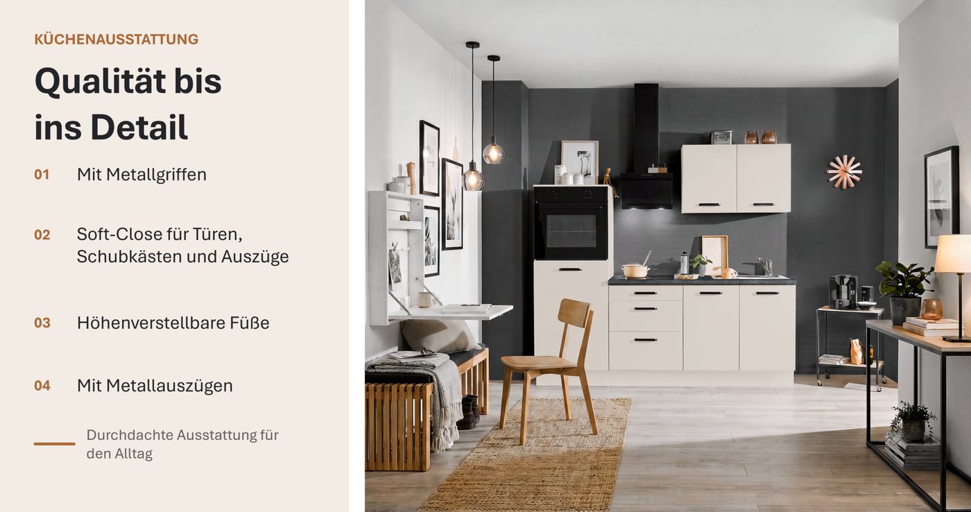 wiho Küchen Küchenzeile Compact: Kleines Format, große Ausstattung, optional mit E-Geräten, Variante mit Kühlschrank, Breite 210 cm – Bild 4 von 5