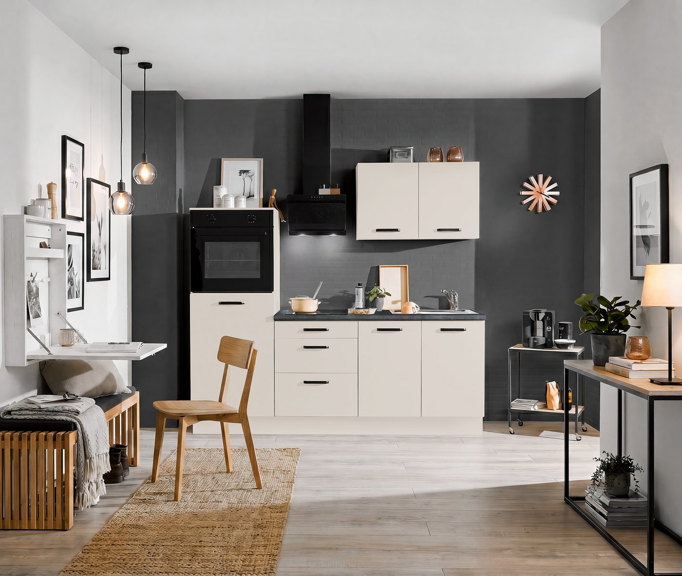 wiho Küchen Küchenzeile Compact: Kleines Format, große Ausstattung, optional mit E-Geräten, Variante ohne Kühlschrank, Breite 210 cm – Bild 2 von 5