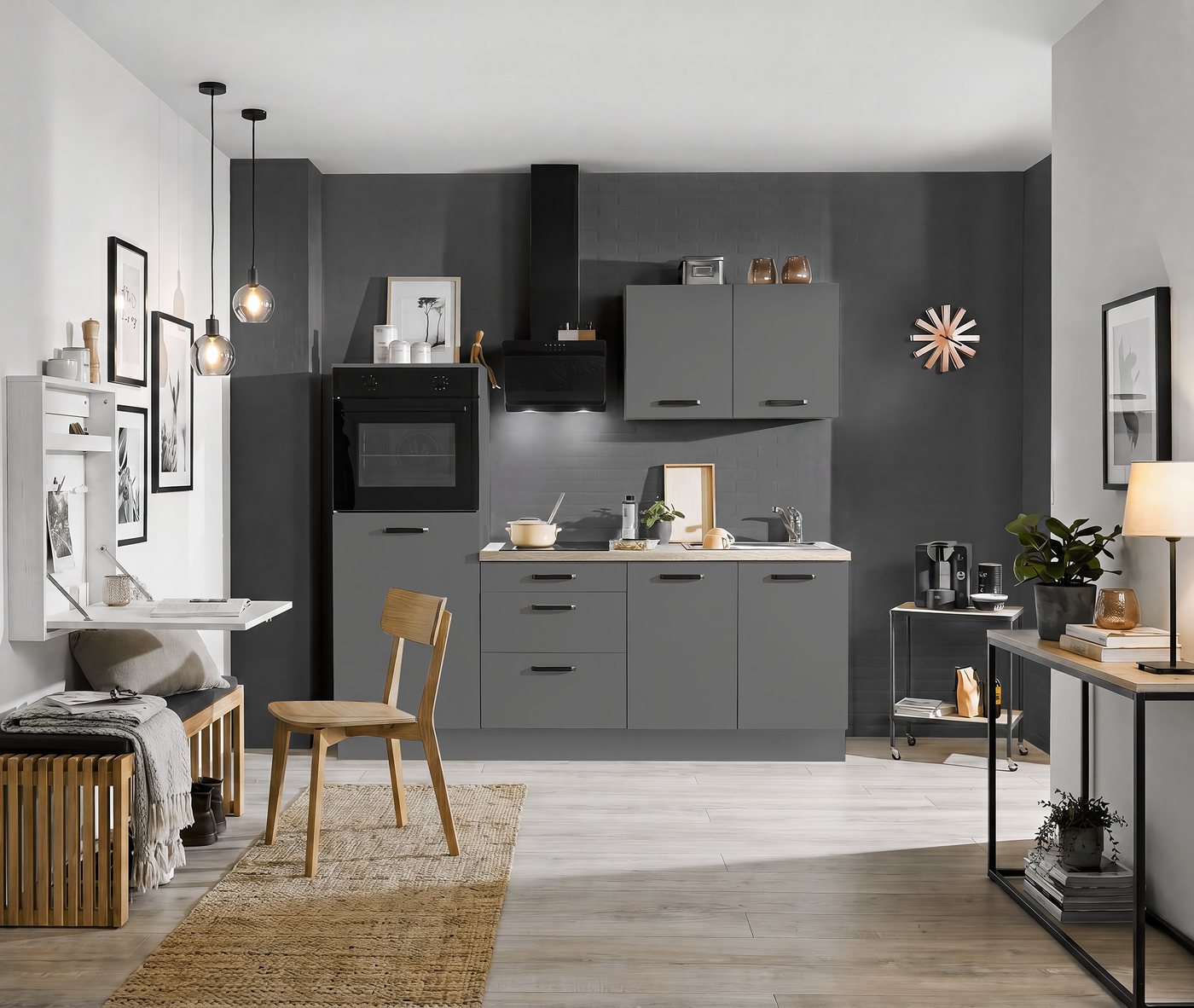 wiho Küchen Küchenzeile Compact: Kleines Format, große Ausstattung, optional mit E-Geräten, Variante ohne Kühlschrank, Breite 210 cm – Bild 2 von 5