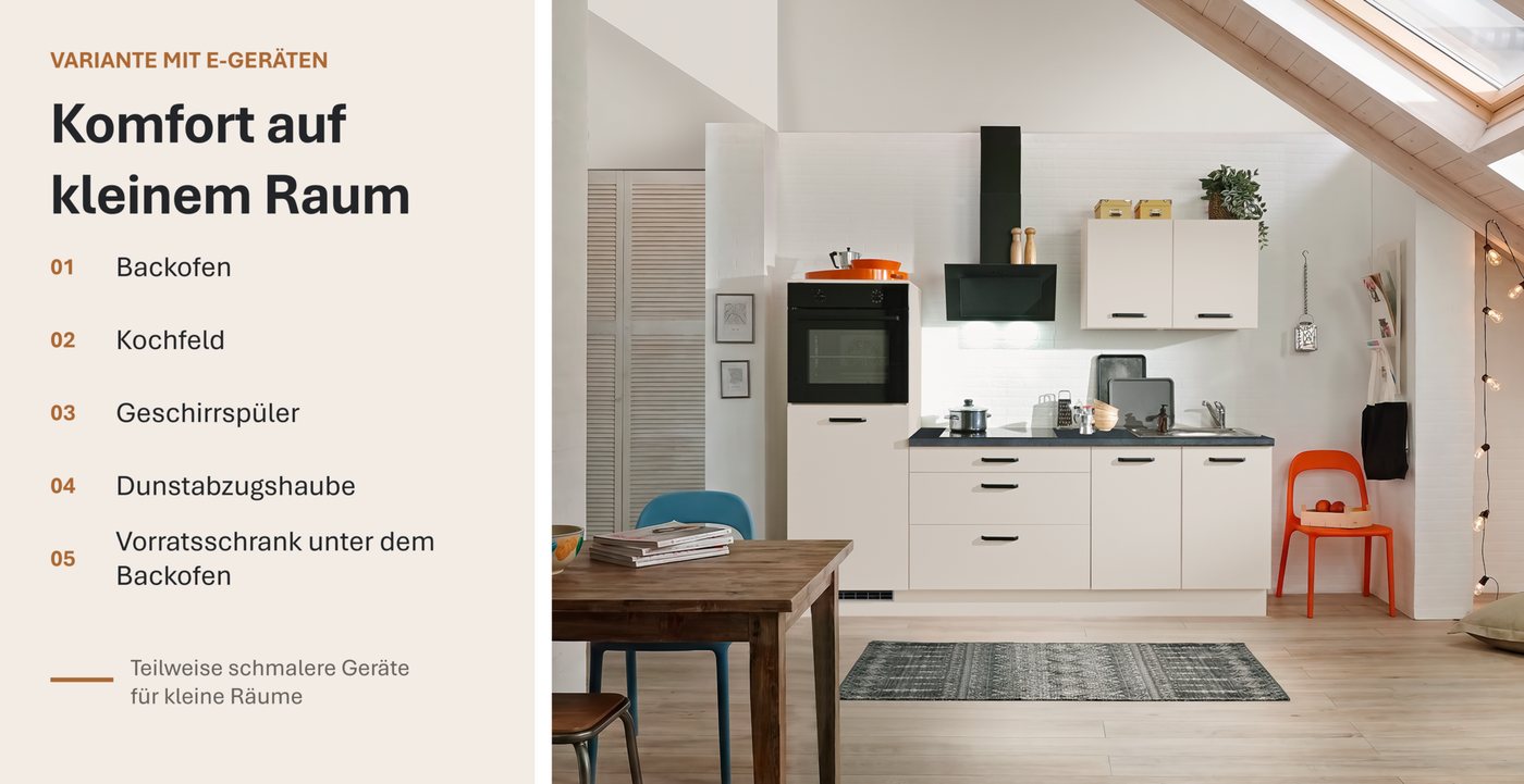 wiho Küchen Küchenzeile Compact: Kleines Format, große Ausstattung, optional mit E-Geräten, Variante ohne Kühlschrank, Breite 240 cm – Bild 3 von 5
