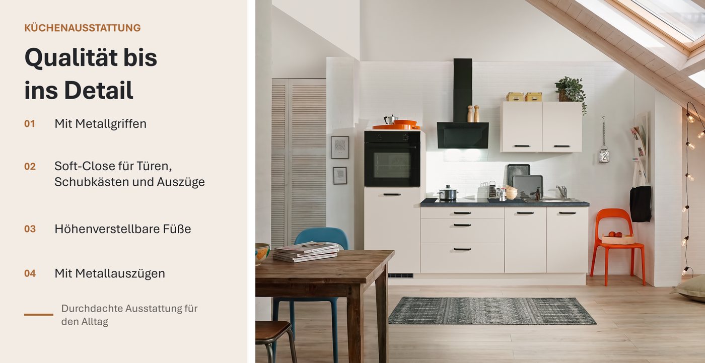 wiho Küchen Küchenzeile Compact: Kleines Format, große Ausstattung, optional mit E-Geräten, Variante ohne Kühlschrank, Breite 240 cm – Bild 4 von 5