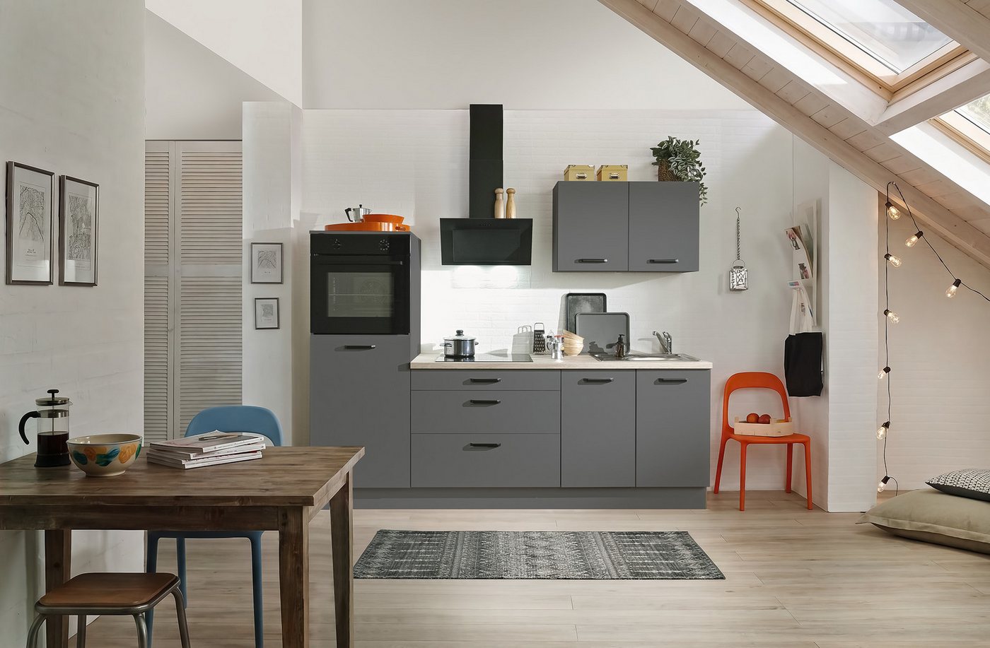 wiho Küchen Küchenzeile Compact: Kleines Format, große Ausstattung, optional mit E-Geräten, Variante ohne Kühlschrank, Breite 240 cm – Bild 2 von 5