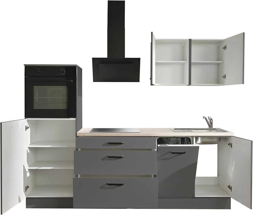 wiho Küchen Küchenzeile Compact: Kleines Format, große Ausstattung, optional mit E-Geräten, Variante ohne Kühlschrank, Breite 240 cm – Bild 5 von 5