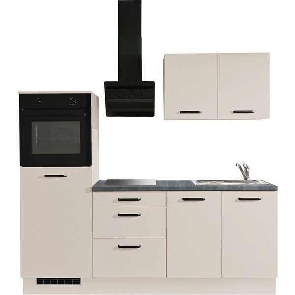 wiho Küchen Küchenzeile Compact: Kleines Format, große Ausstattung, optional mit E-Geräten, Variante mit Kühlschrank, Breite 210 cm