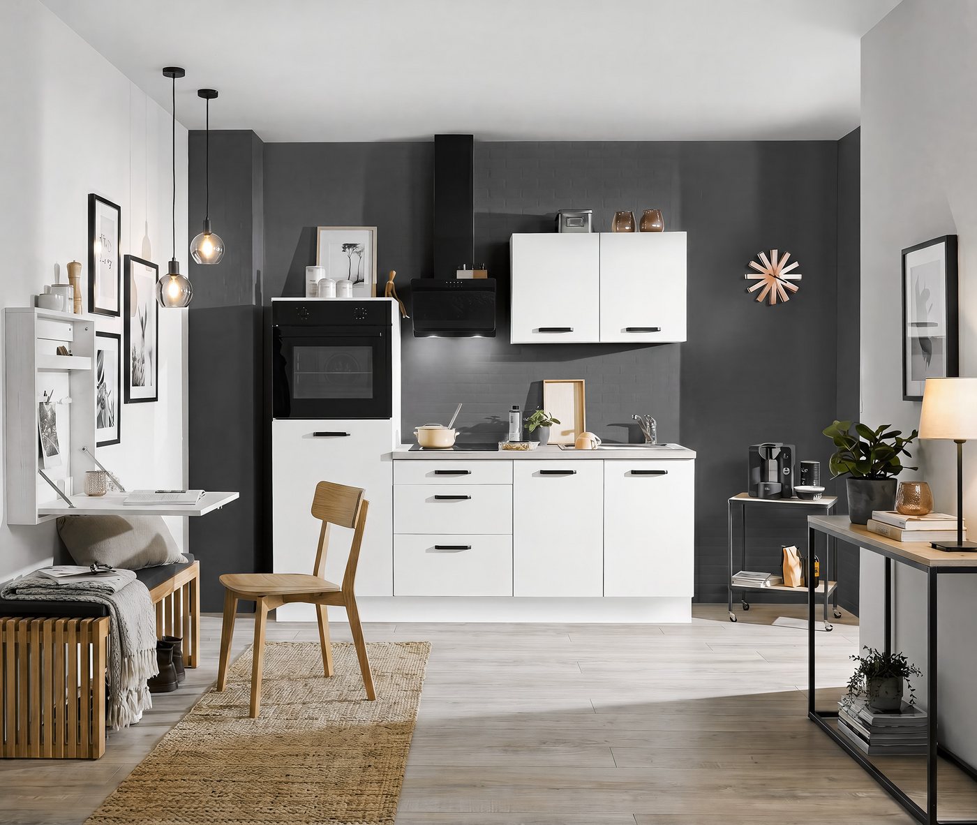 wiho Küchen Küchenzeile Compact: Kleines Format, große Ausstattung, optional mit E-Geräten, Variante ohne Kühlschrank, Breite 210 cm – Bild 2 von 5