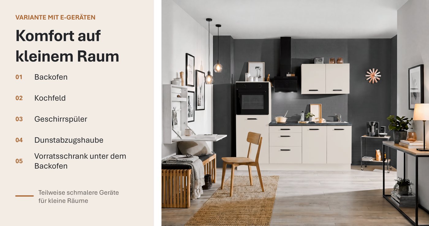wiho Küchen Küchenzeile Compact: Kleines Format, große Ausstattung, optional mit E-Geräten, Variante ohne Kühlschrank, Breite 210 cm – Bild 3 von 5