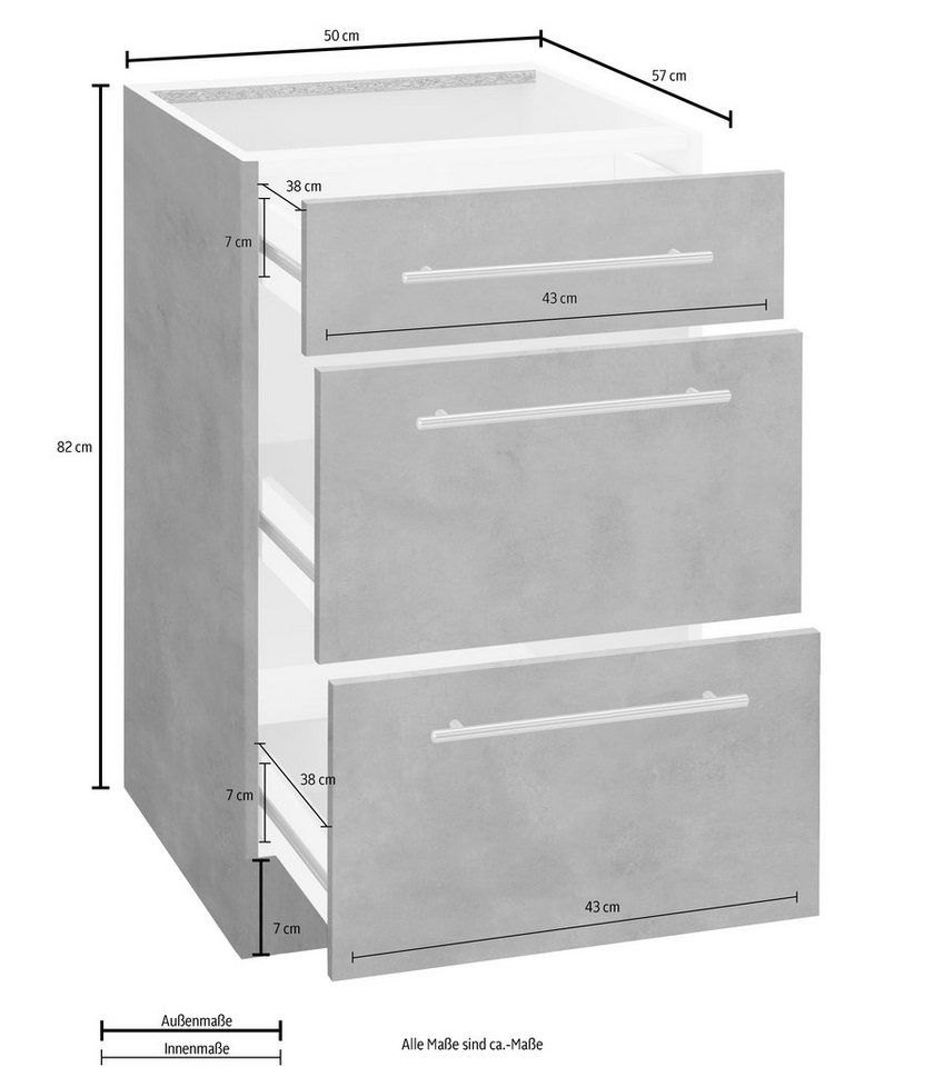 wiho Küchen Unterschrank Flexi2, Breite 50 cm 1 Schubkasten, 2 Auszüge – Bild 3 von 4