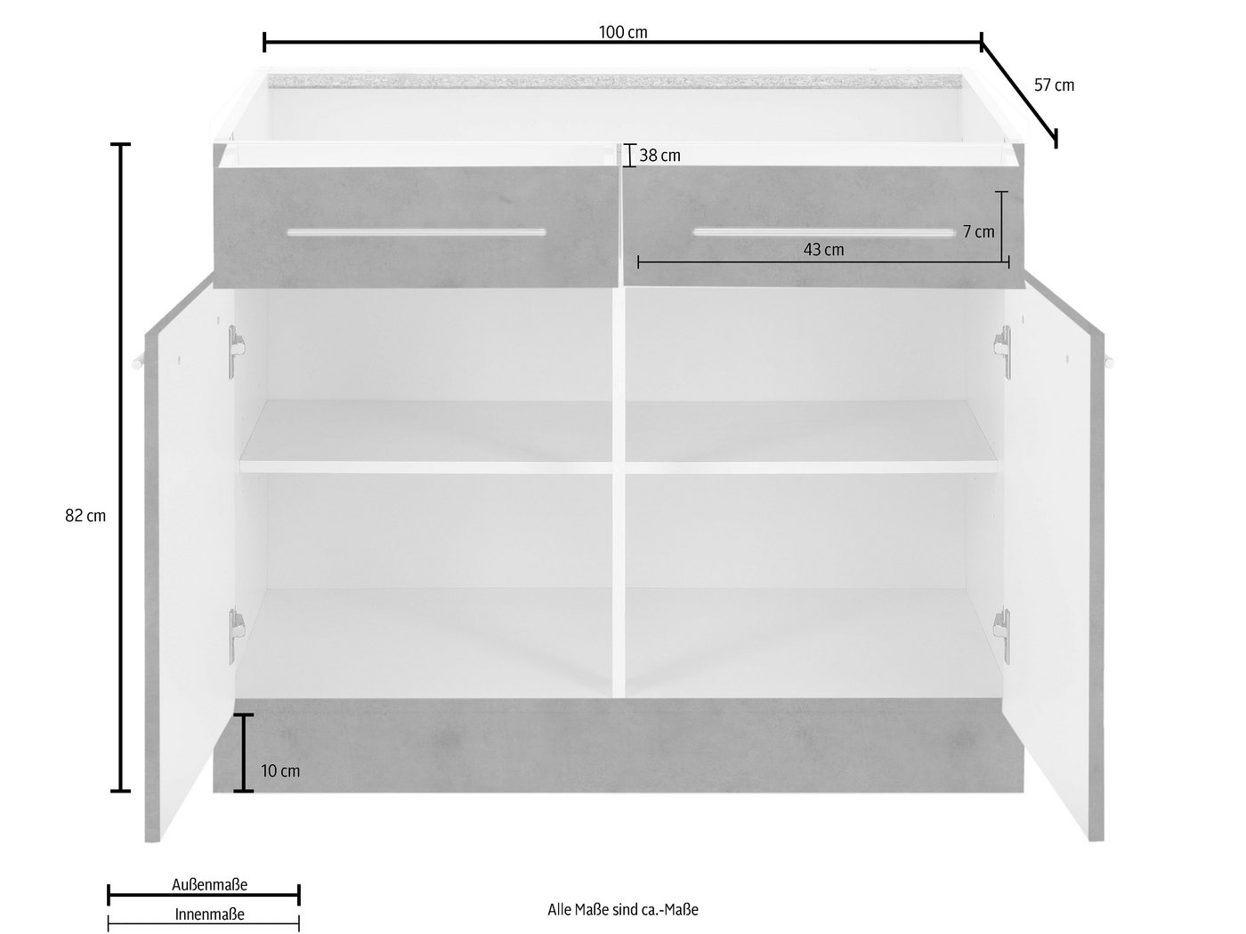 wiho Küchen Unterschrank Flexi2, Breite 100 cm, Soft-Close bei der Tür mit Schubkästen, inkl. verstellbaren Einlegeböden – Bild 4 von 5