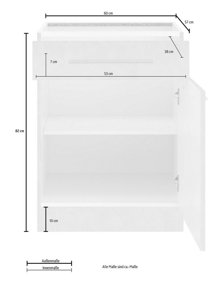 wiho Küchen Unterschrank Flexi2, Breite 60 cm, Soft-Close bei der Tür mit Schubkasten, inkl. verstellbaren Einlegeboden – Bild 4 von 5