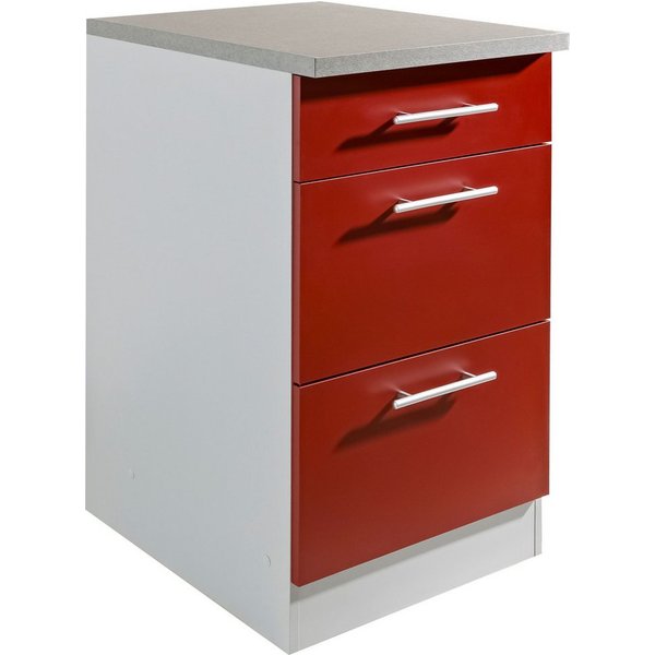 wiho Küchen Unterschrank Kiel 50 cm breit, Tiefe 50 cm, mit 2 großen Auszügen und 1 Schublade